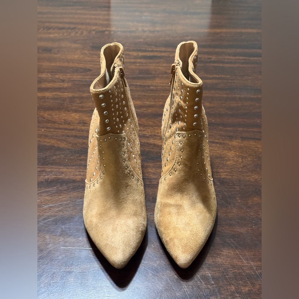 Kensie Tan Studded Heeled Leather Boots - Picture 8 of 11